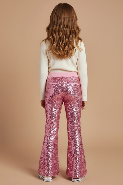 Pantalon Patte D'Éléphant Rose Pailleté Évasé Fille - Polyester - vue 2