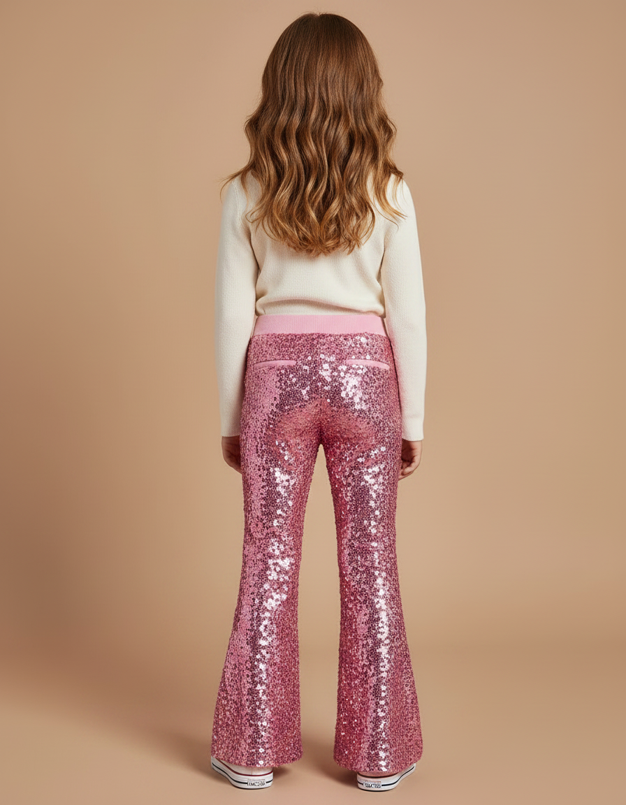 Pantalon Patte D'Éléphant Rose Pailleté Évasé Fille - Polyester - vue 2