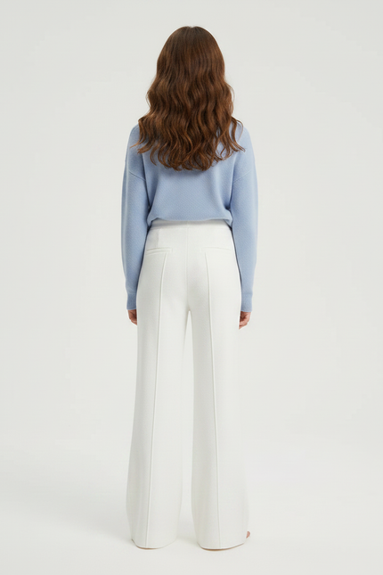 Pantalon Patte D'Éléphant Blanc Cassé Tricoté Ample Décontracté - Maille - vue 2
