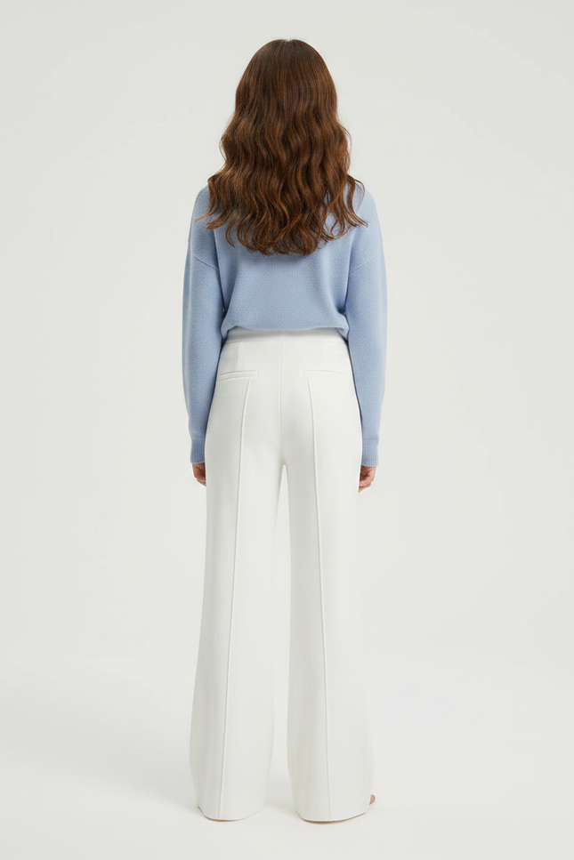 Pantalon Patte D'Éléphant Blanc Cassé Tricoté Ample Décontracté - Maille - vue 2