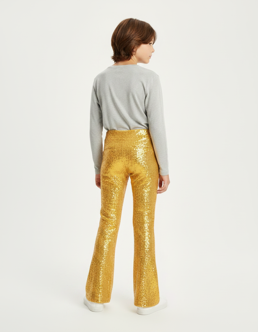 Pantalon Patte D'Éléphant Paillettes Dorées Évasé Scène Enfant - Polyester - vue 2