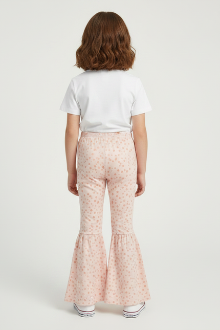 Pantalon Patte D'Éléphant Rose À Pois Évasé Confortable Fille - Maille - vue 2
