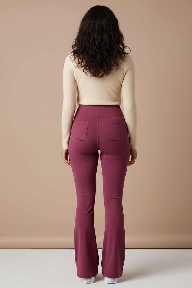 Pantalon Patte D'Éléphant Bordeaux Taille Haute Cargo Sport Fluide - Polyester - vue 2