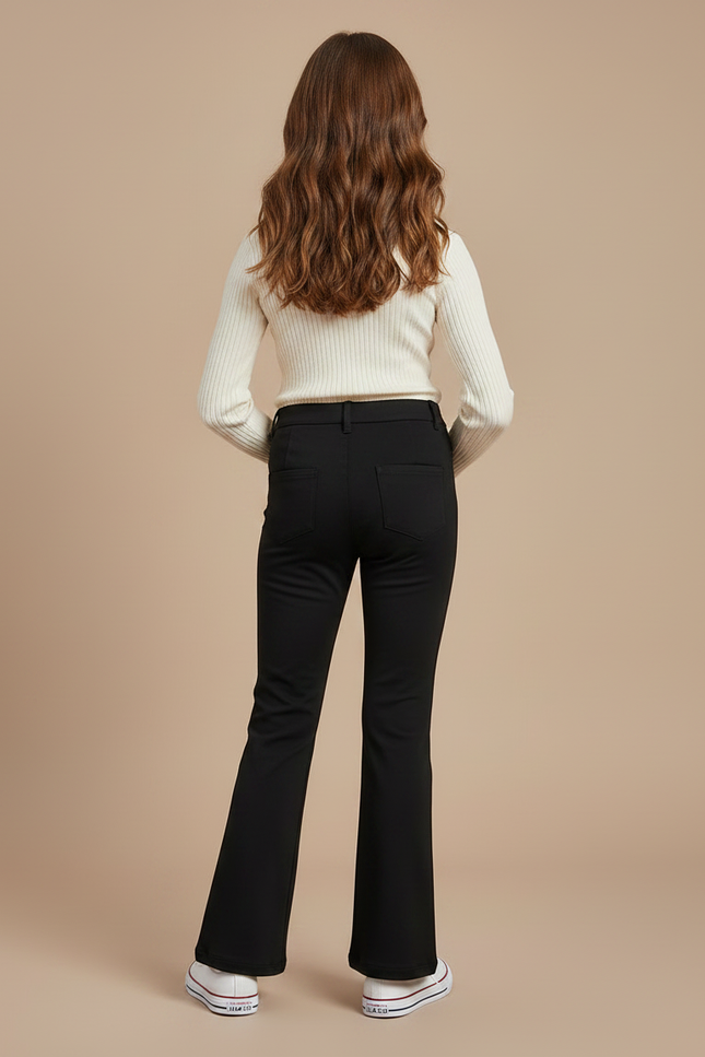 Pantalon Patte D'Éléphant Noir Uni Ajusté Fille - Maille - vue 2
