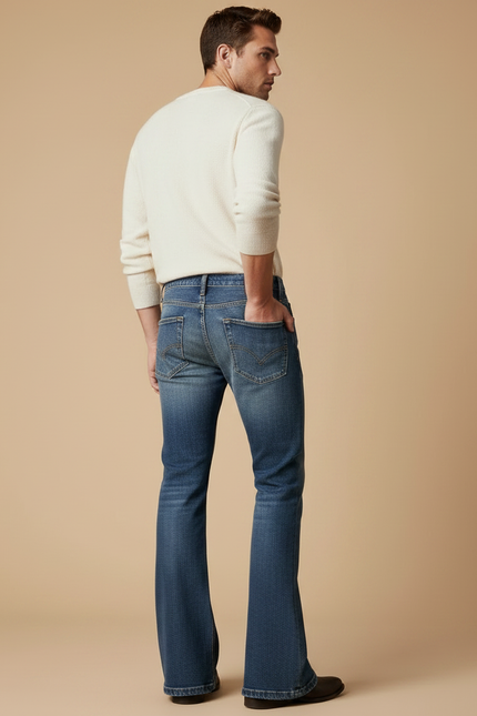Pantalon Patte D'Éléphant Homme Bleu Denim Vintage Évasé - Jean - vue 2