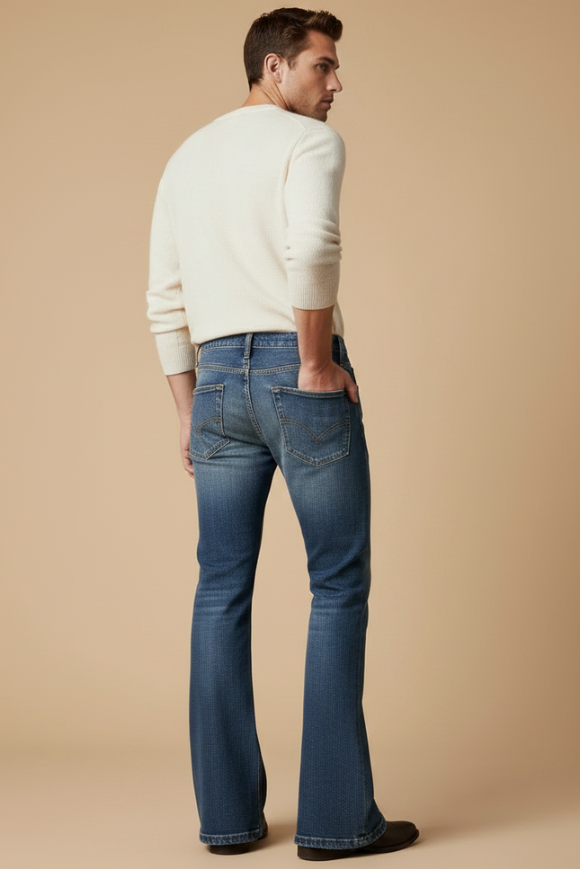 Pantalon Patte D'Éléphant Homme Bleu Denim Vintage Évasé - Jean - vue 2