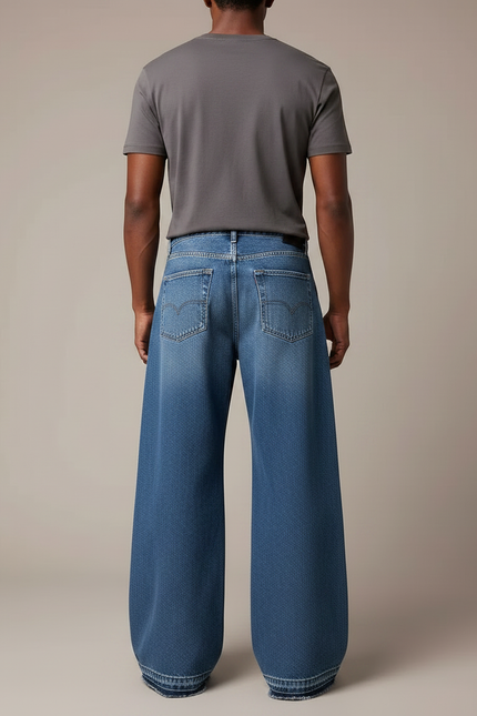 Pantalon Patte D'Éléphant Jean Bleu Ample Décontracté Homme - vue 2