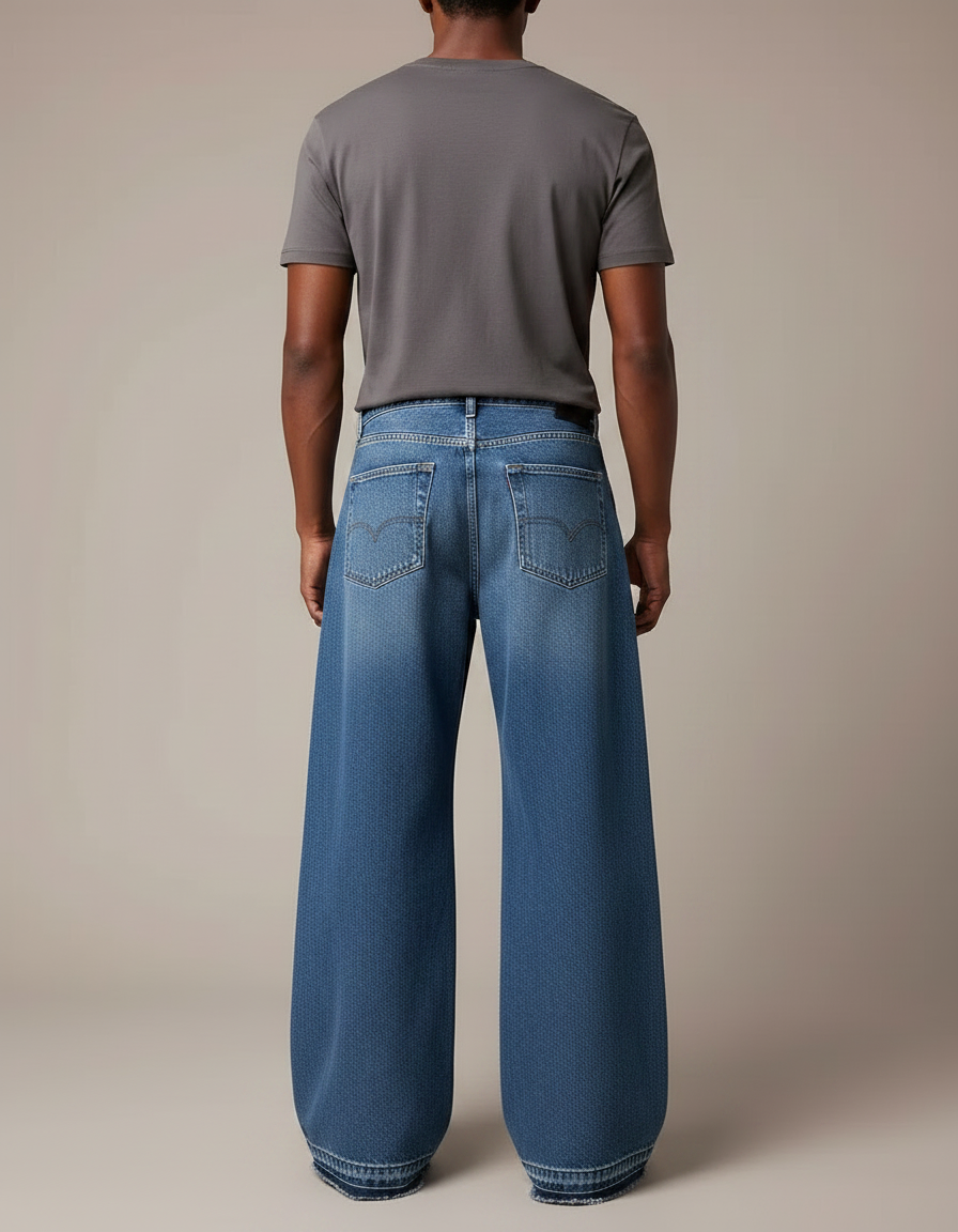 Pantalon Patte D'Éléphant Jean Bleu Ample Décontracté Homme - vue 2