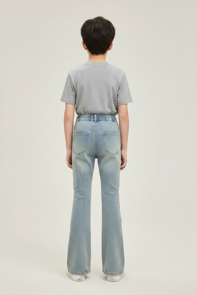 Pantalon Patte D'Éléphant Bleu Denim Étoiles Évasé Enfant - Jean - vue 2