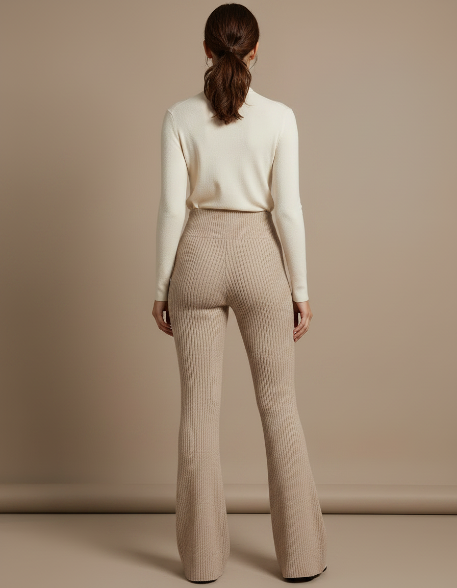 Pantalon Patte D'éléphant Beige - Maille - vue 2