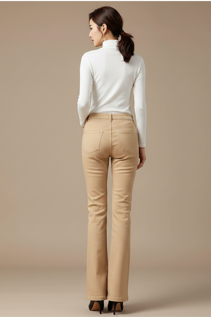 Pantalon Patte D'Éléphant Beige Stretch Taille Haute Femme - Gabardine - vue 2