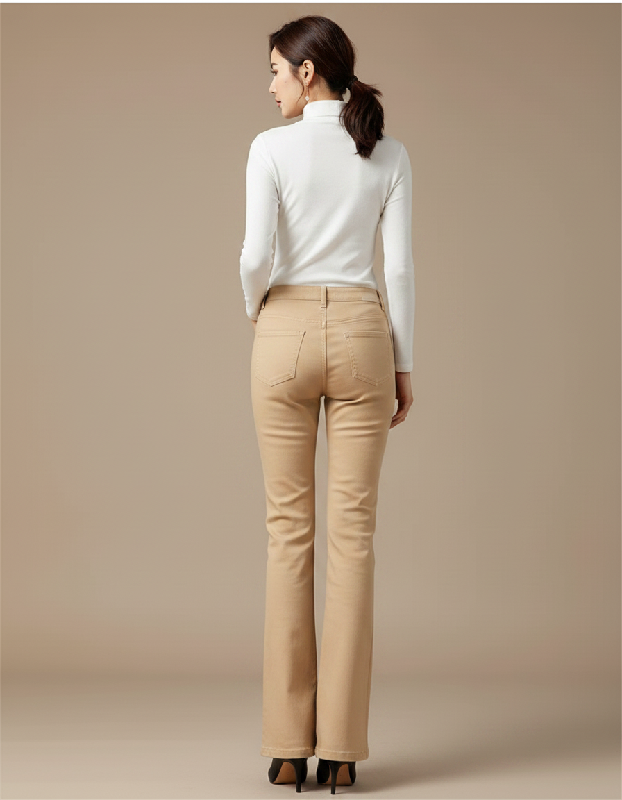 Pantalon Patte D'Éléphant Beige Stretch Taille Haute Femme - Gabardine - vue 2