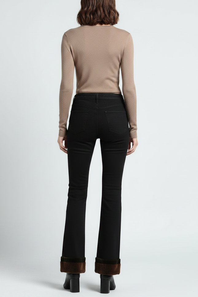 Pantalon Patte D'Éléphant Noir Évasé Fourrure Hiver Doublé - Jean - vue 2