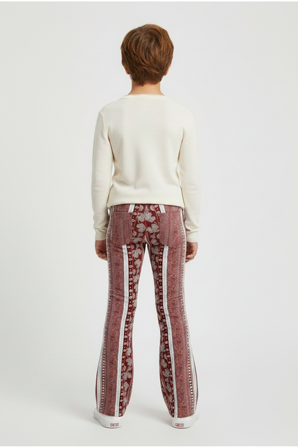Pantalon Patte D'Éléphant Imprimé Paisley Rouge Élasthanne Confortable - Bordeaux Maille - vue 2