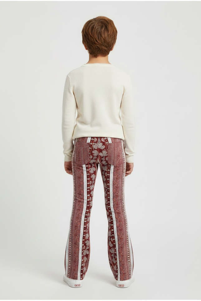 Pantalon Patte D'Éléphant Imprimé Paisley Rouge Élasthanne Confortable - Bordeaux Maille - vue 2