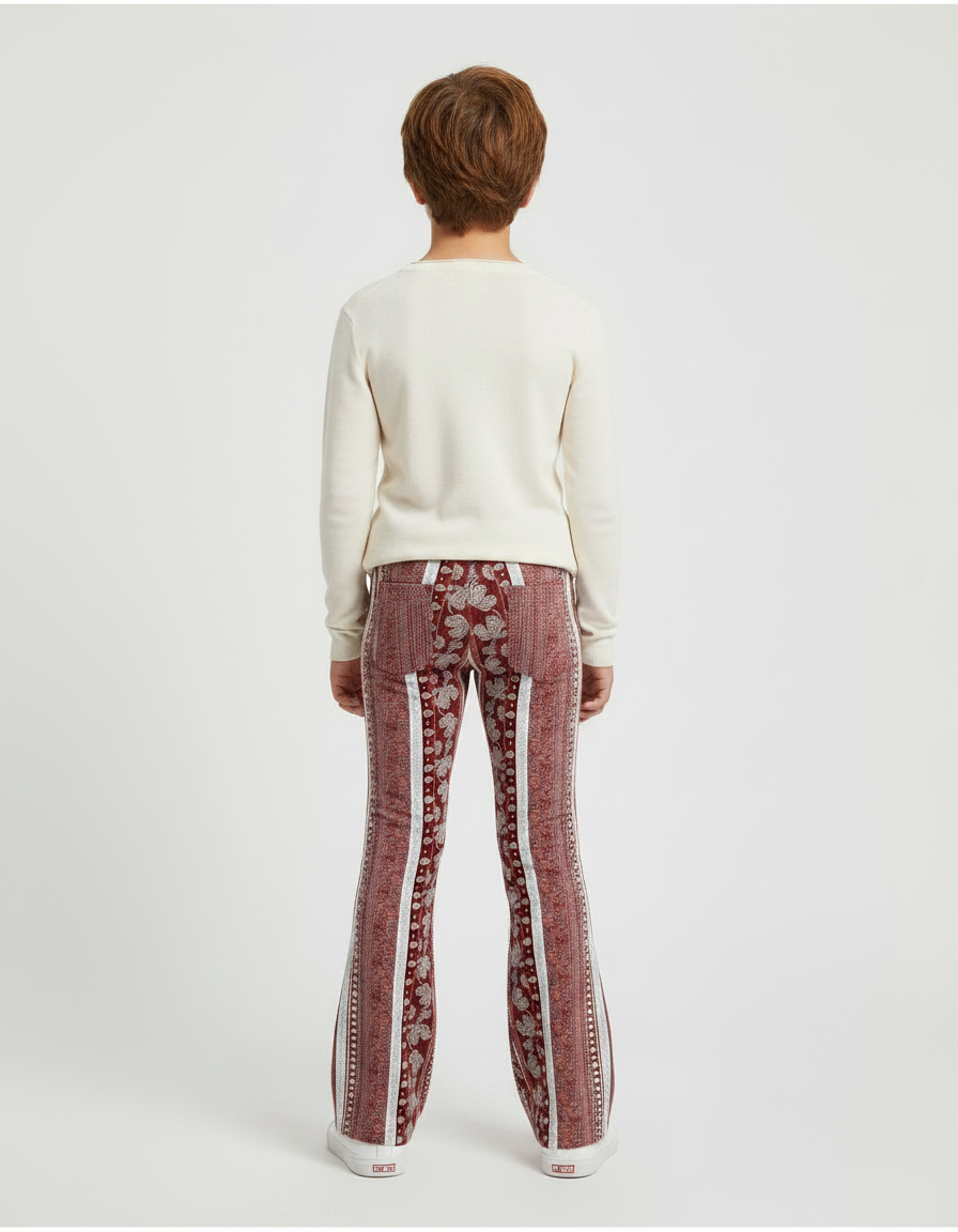 Pantalon Patte D'Éléphant Imprimé Paisley Rouge Élasthanne Confortable - Bordeaux Maille - vue 2