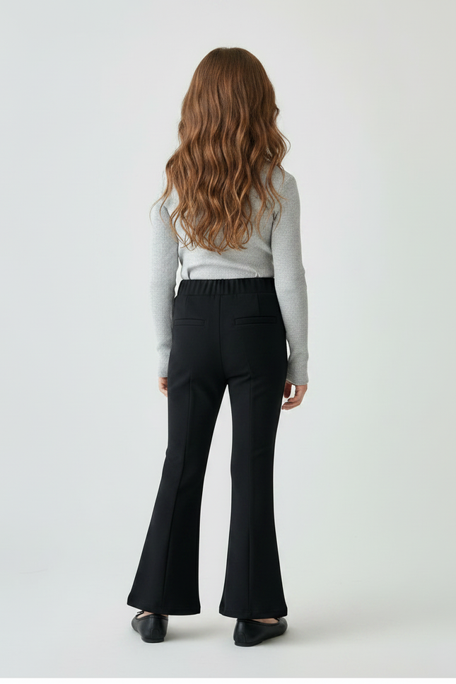 Pantalon Patte D'Éléphant Noir Fendu Confortable Fille - Maille - vue 2