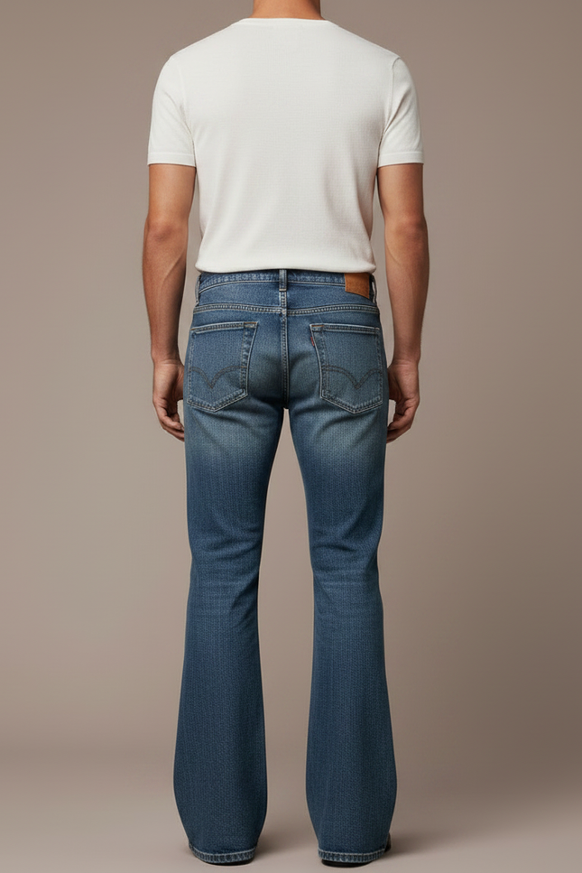 Pantalon Patte D'Éléphant Denim Bleu Vintage Homme Évasé - Jean - vue 2