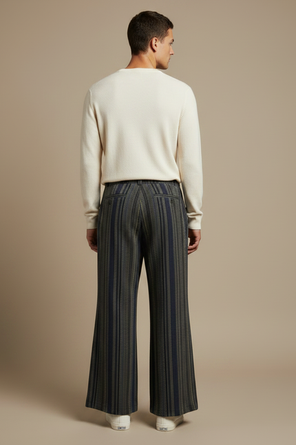 Pantalon Patte D'Éléphant Rayé Ample Décontracté Ethnique Chic - Multicolore Tweed - vue 2
