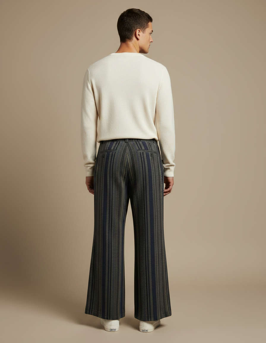 Pantalon Patte D'Éléphant Rayé Ample Décontracté Ethnique Chic - Multicolore Tweed - vue 2