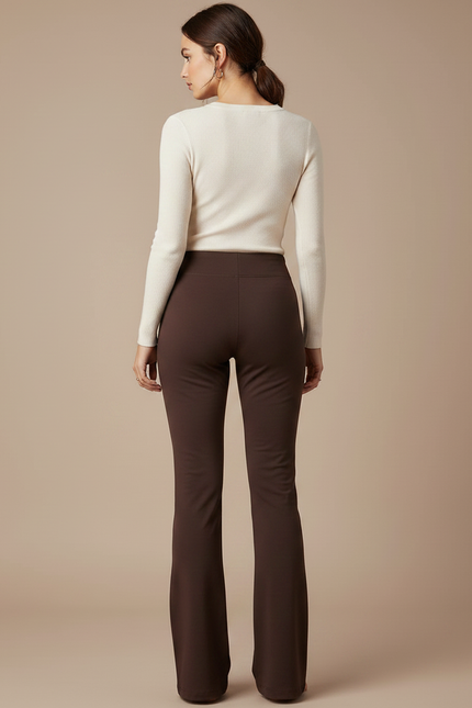 Pantalon Patte D'Éléphant Marron Évasé Confortable Yoga Femme - Maille - vue 2