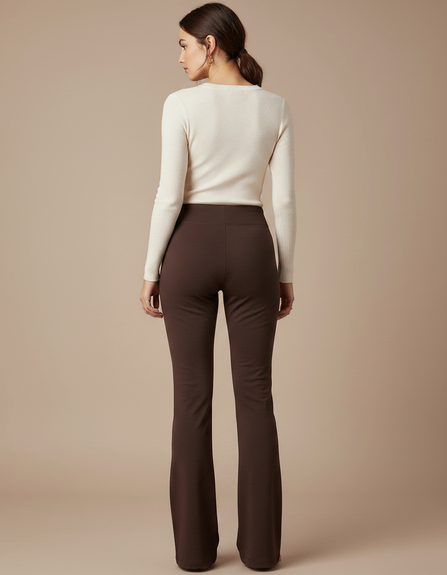 Pantalon Patte D'Éléphant Marron Évasé Confortable Yoga Femme - Maille - vue 2
