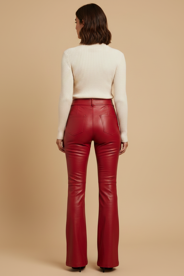 Pantalon Patte D'Éléphant Rouge Similicuir Taille Haute Évasé - Simili cuir - vue 2