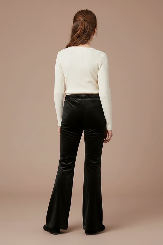 Pantalon Patte D'Éléphant Noir Velours Étoiles Strass Fille - vue 2