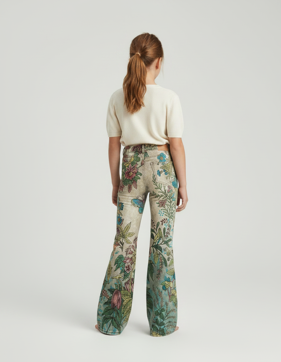 Pantalon Patte D'Éléphant Imprimé Floral Bohème Évasé Enfant - Multicolore Jean - vue 2