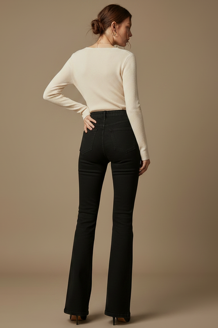 Pantalon Patte D'Éléphant Noir Chaînes Découpes Denim Évasé - Jean - vue 2