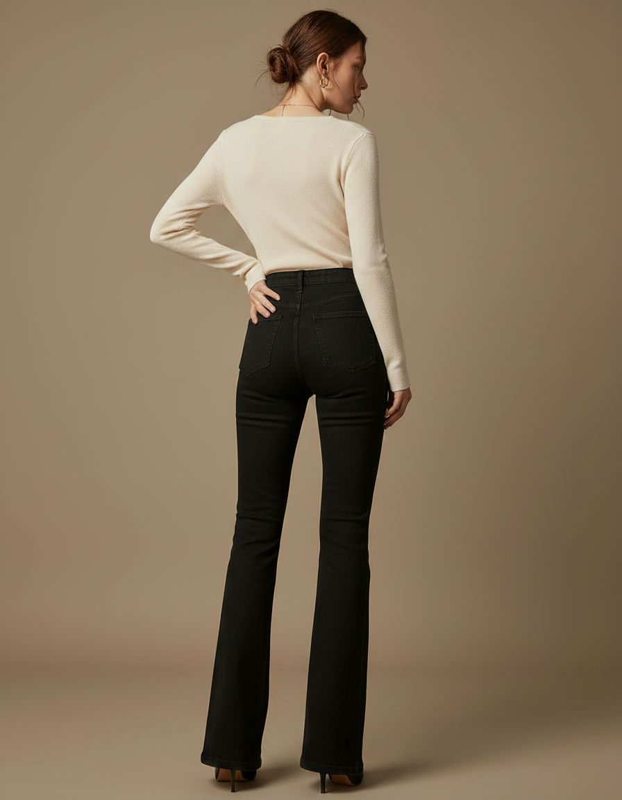 Pantalon Patte D'Éléphant Noir Chaînes Découpes Denim Évasé - Jean - vue 2