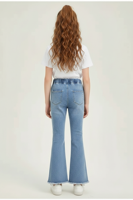 Pantalon Patte D'Éléphant Denim Évasé Papillons Brodés Fille - Bleu Jean - vue 2