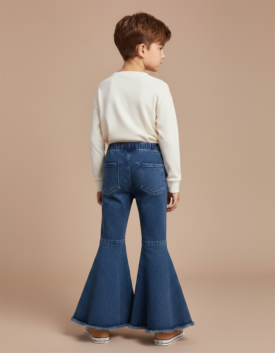 Pantalon Patte D'Éléphant Bleu Denim Évasé Enfant Fille - Jean - vue 2