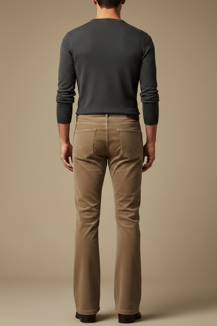 Pantalon Patte D'Éléphant Velours Côtelé Marron Évasé Homme - Camel Cordé - vue 2