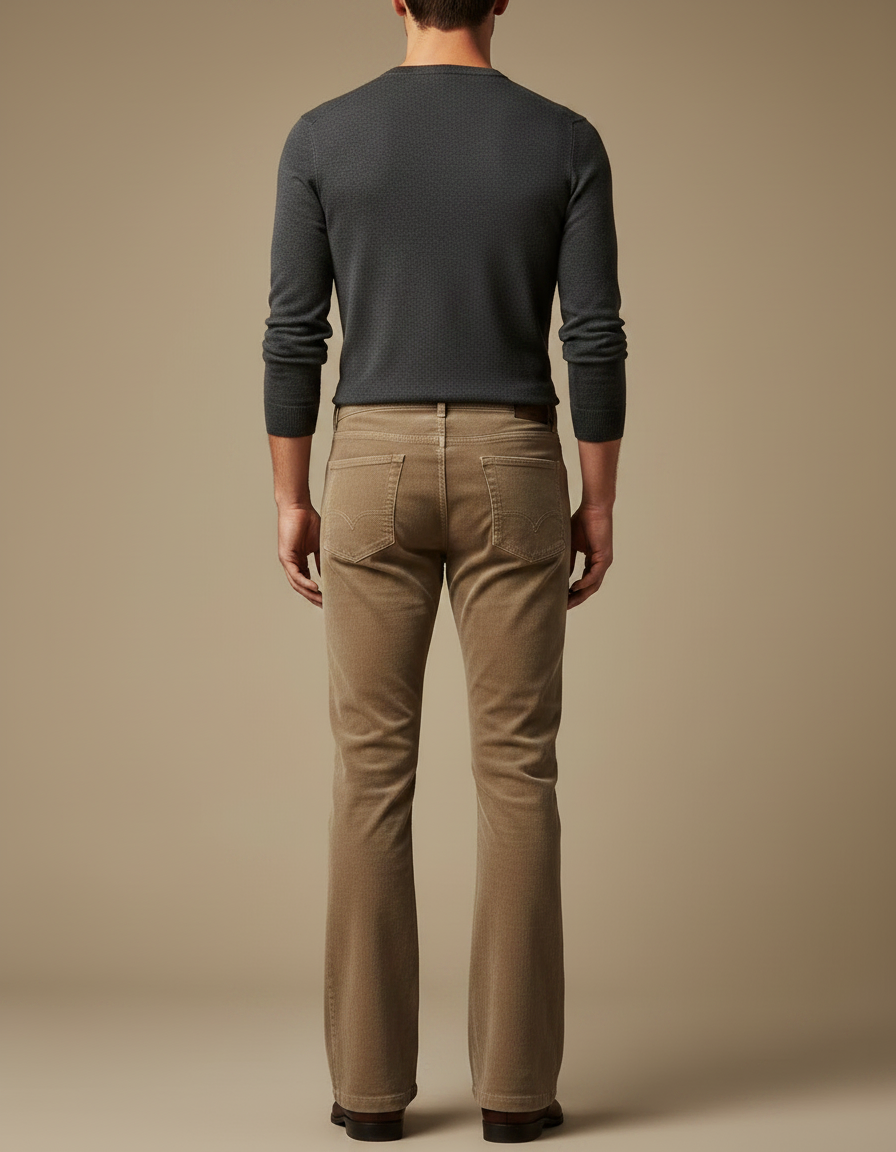 Pantalon Patte D'Éléphant Velours Côtelé Marron Évasé Homme - Camel Cordé - vue 2