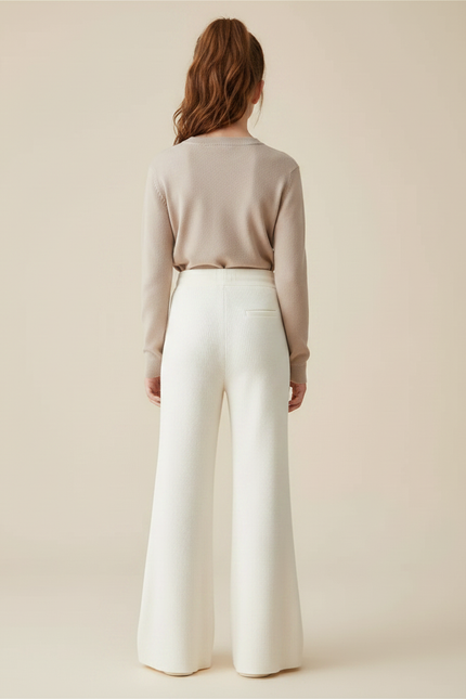 Pantalon Patte D'Éléphant Écru Tricot Côtelé Confortable Cordon - Blanc Maille - vue 2