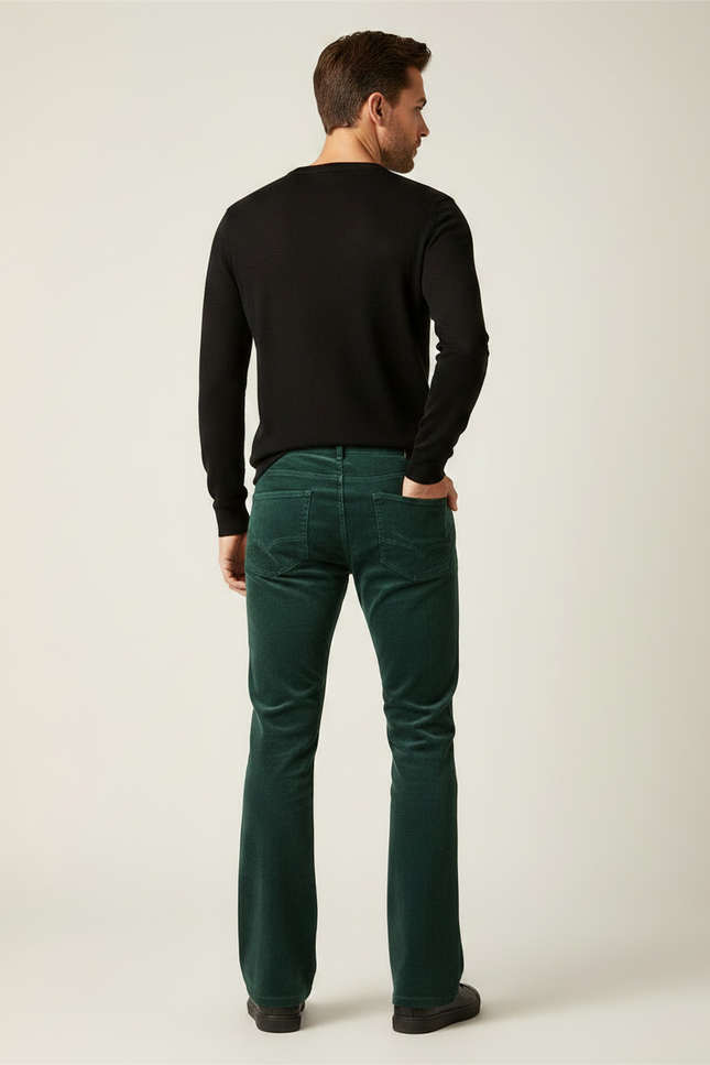 Pantalon Patte D'Éléphant Vert Côtelé Homme Décontracté Évasé - Cordé - vue 2