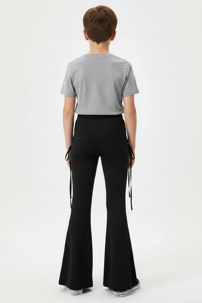 Pantalon Patte D'Éléphant Noir Lacets Œillets Évasé Garçon - Maille - vue 2