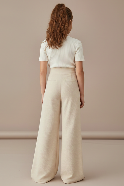 Pantalon Patte D'Éléphant Beige Plissé Boutons Latéraux Ample Enfant - Viscose - vue 2