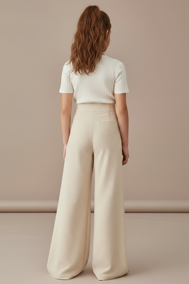 Pantalon Patte D'Éléphant Beige Plissé Boutons Latéraux Ample Enfant - Viscose - vue 2