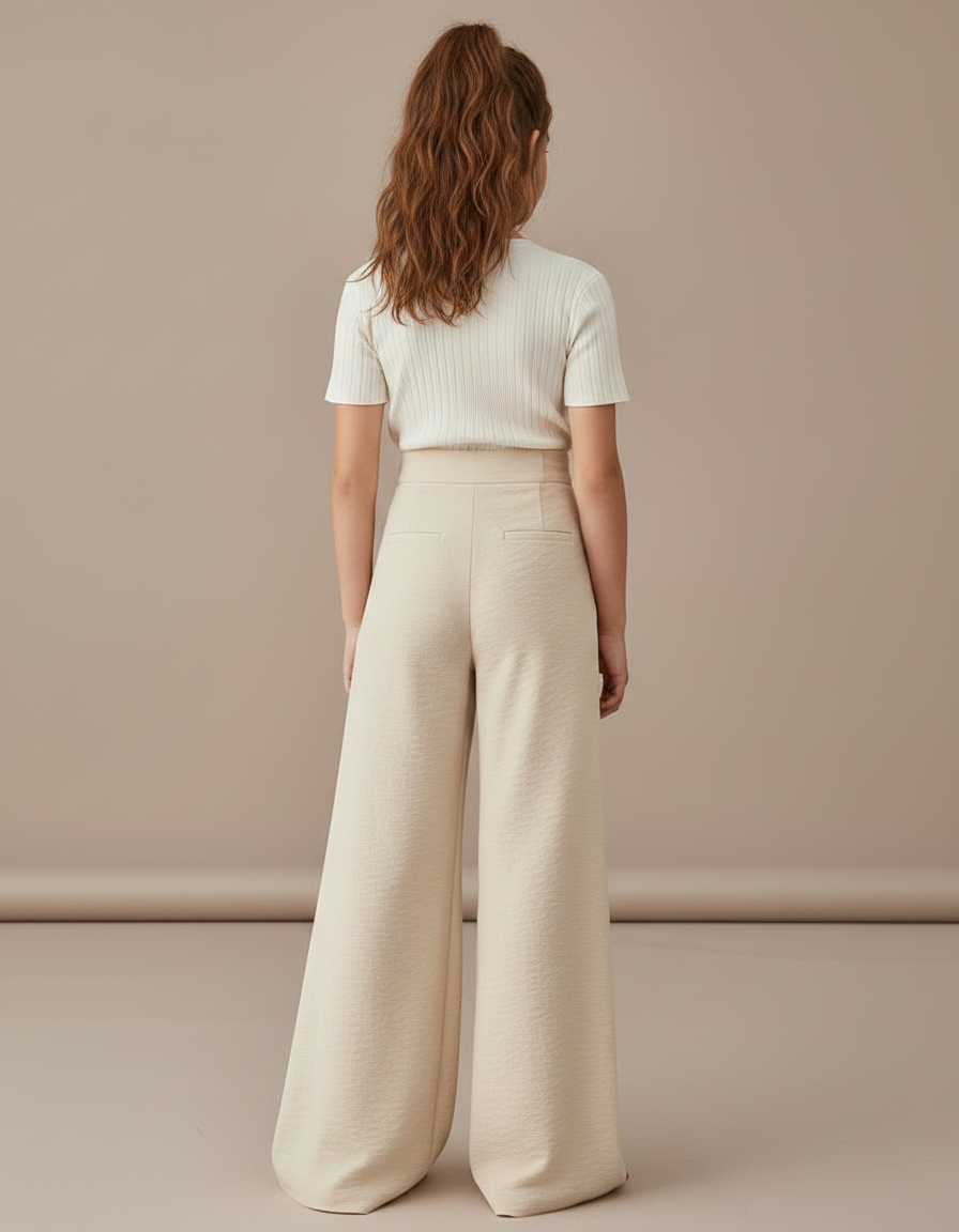 Pantalon Patte D'Éléphant Beige Plissé Boutons Latéraux Ample Enfant - Viscose - vue 2