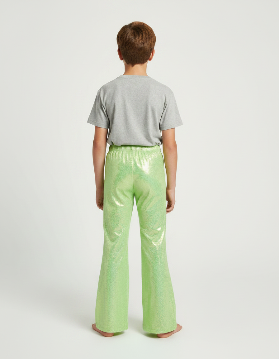 Pantalon Patte D'Éléphant Vert Brillant Holographique Enfant - Polyester - vue 2