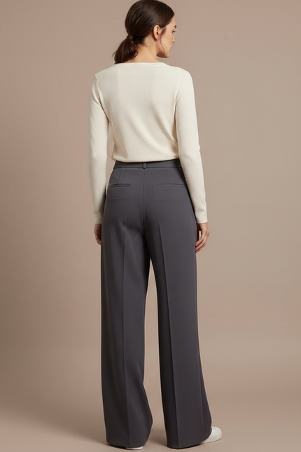 Pantalon Patte D'Éléphant Gris Ample Fluide Taille Haute - Polyester - vue 2