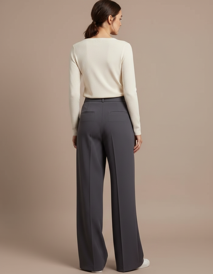 Pantalon Patte D'Éléphant Gris Ample Fluide Taille Haute - Polyester - vue 2