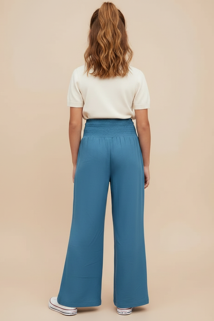 Pantalon Patte D'Éléphant Bleu Smocké Fluide Ample Fille - Viscose - vue 2