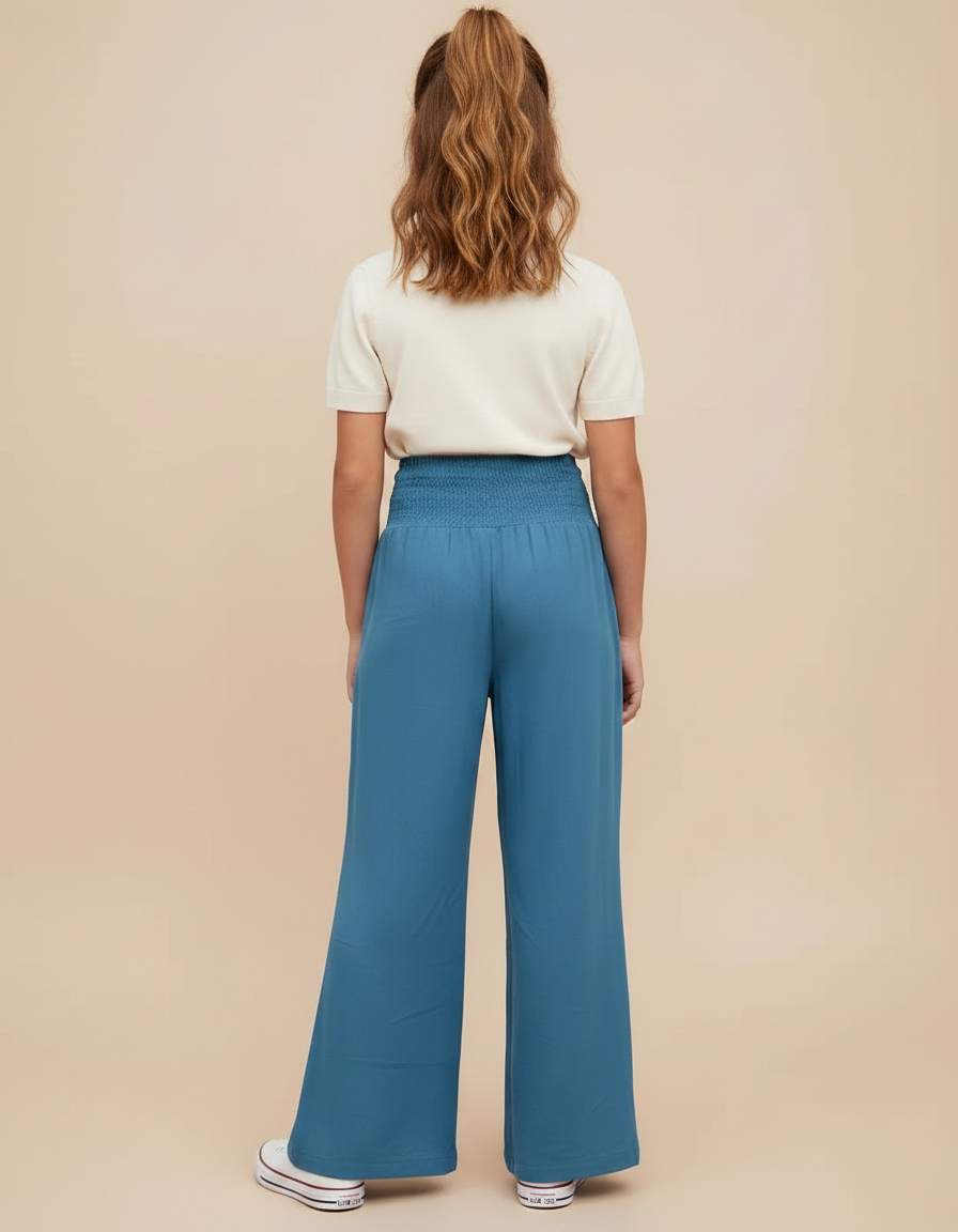 Pantalon Patte D'Éléphant Bleu Smocké Fluide Ample Fille - Viscose - vue 2