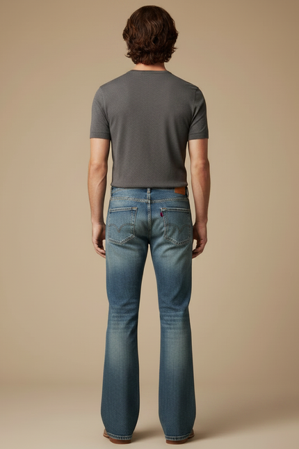 Pantalon Patte D'Éléphant Homme, Jean Bleu Délavé Classique - vue 2