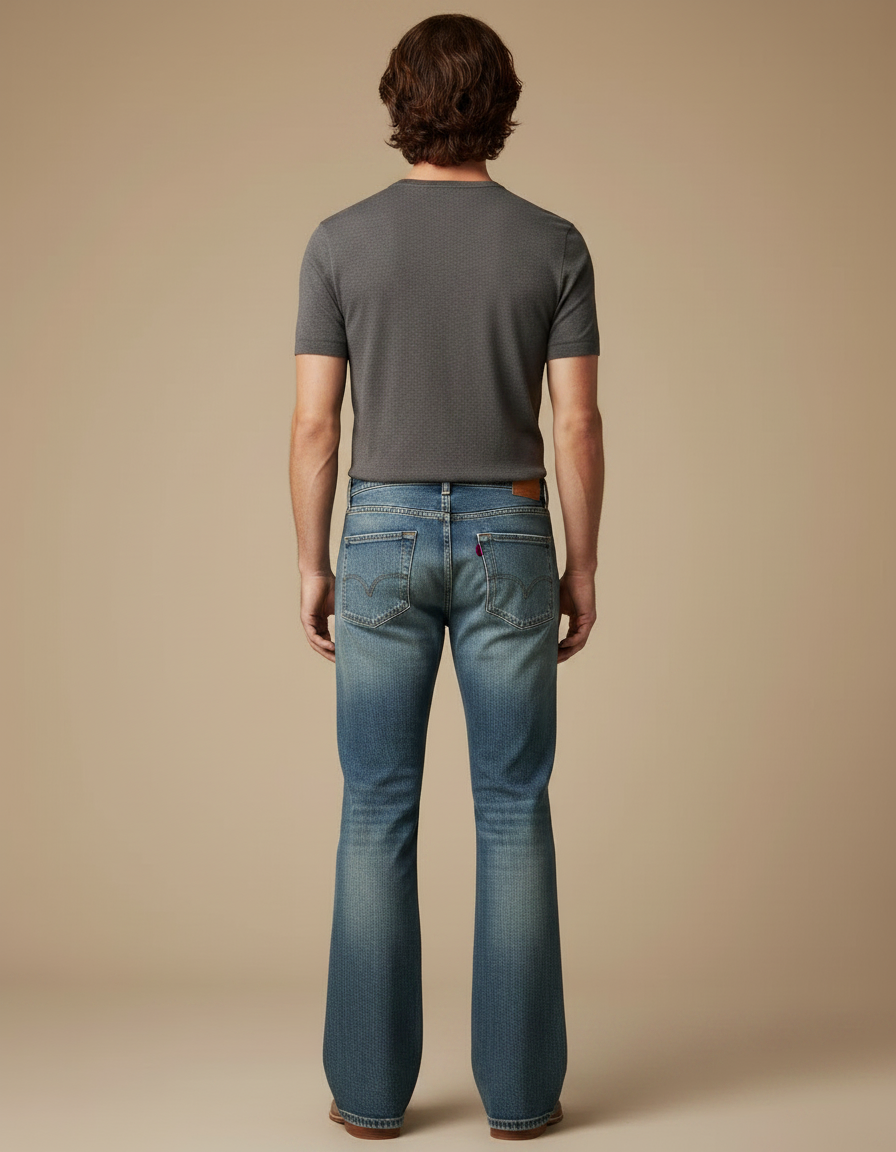 Pantalon Patte D'Éléphant Homme, Jean Bleu Délavé Classique - vue 2