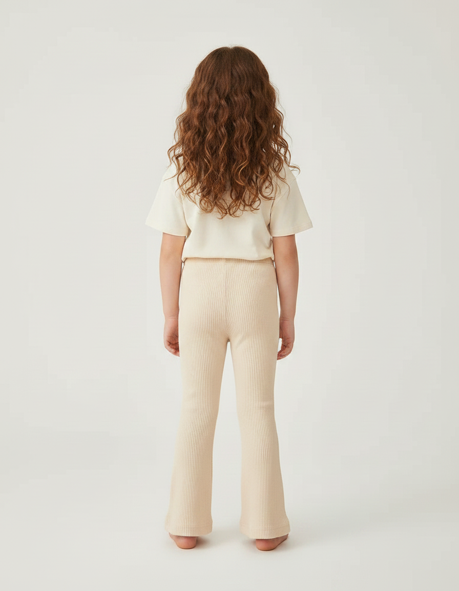 Pantalon Patte D'Éléphant Beige Côtelé Évasé Enfant Décontracté - Maille - vue 2