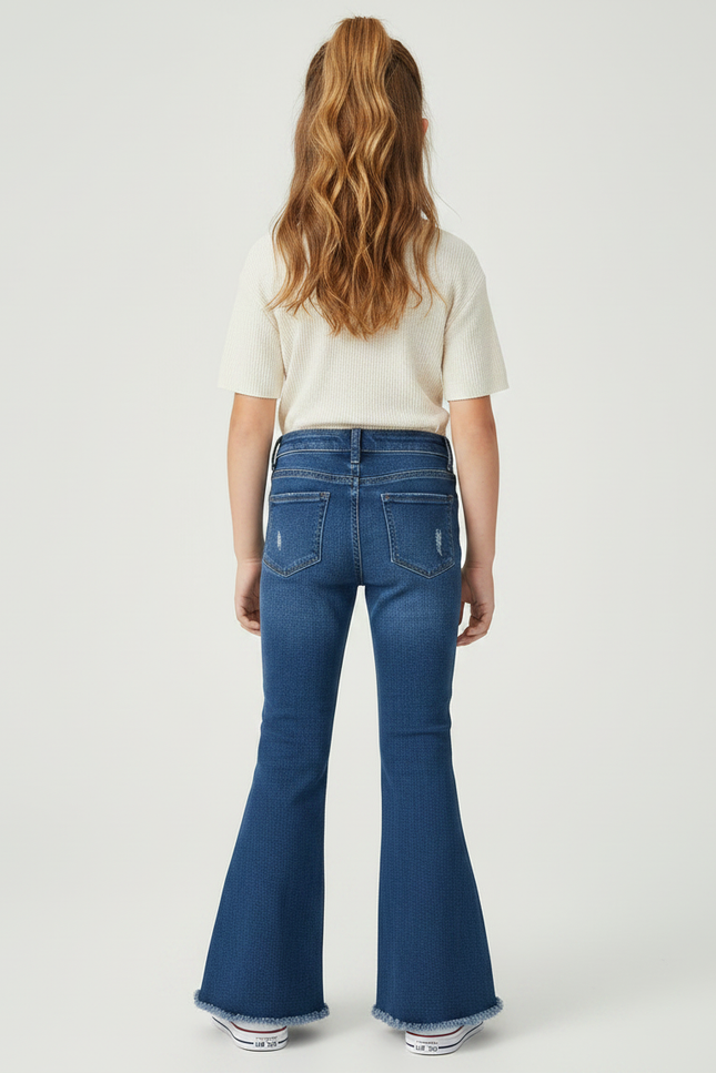 Pantalon Patte D'Éléphant Denim Bleu Déchiré Fille - Jean - vue 2